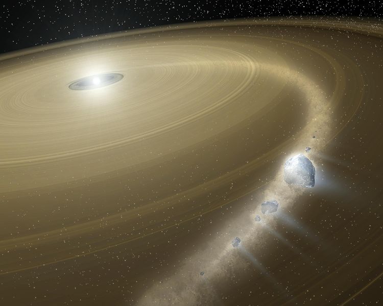 An artist's perception of the debris disk surrounding the white dwarf star, G29-38. (NASA)